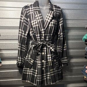 Plaid Black and White Trench Coat